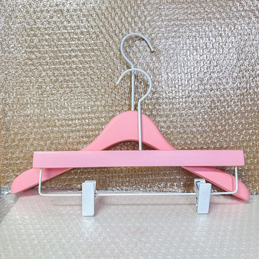 Matt Pink Wooden Hanger, Luxuy Wedding Dress Bridal Shirt Coat Dress and Pant Trouser Bottom Clip Hanger With Long White Hook,50pcs per pack