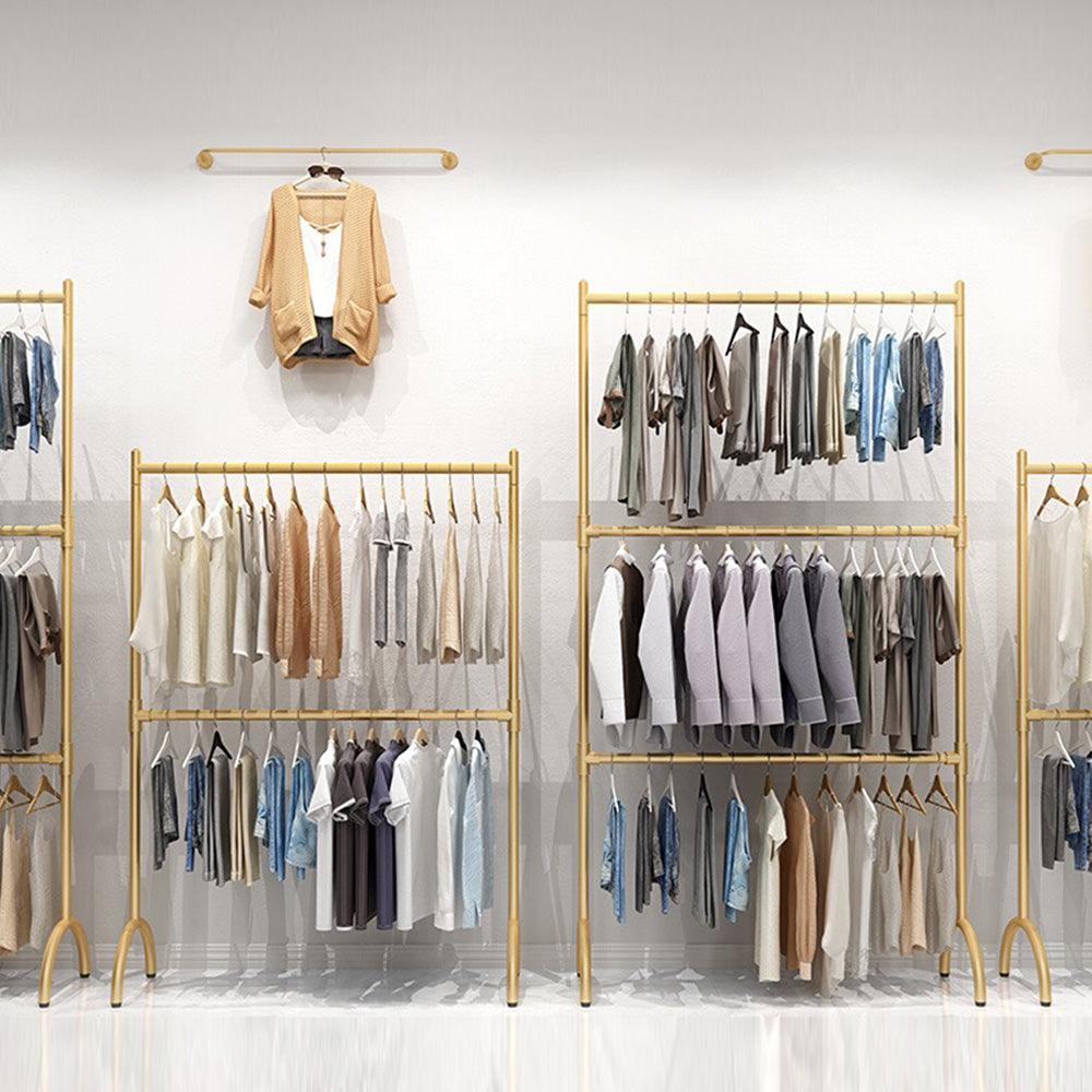 Standard Double Layers Poles Clothing Hanger, Children Kids Adult Floor Clothes Hanger Display Shelves Hanger Rack , Stainless Steel Gold