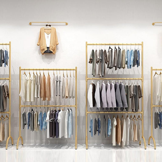 Standard Double Layers Poles Clothing Hanger, Children Kids Adult Floor Clothes Hanger Display Shelves Hanger Rack , Stainless Steel Gold
