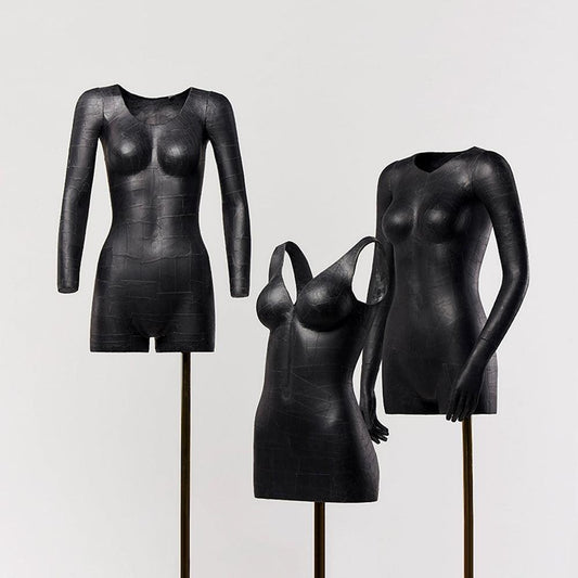 DE-LIANG Female Half Body Mannequin Display Dummy,Black Female3D Hollow with Label Display Stand Display Props