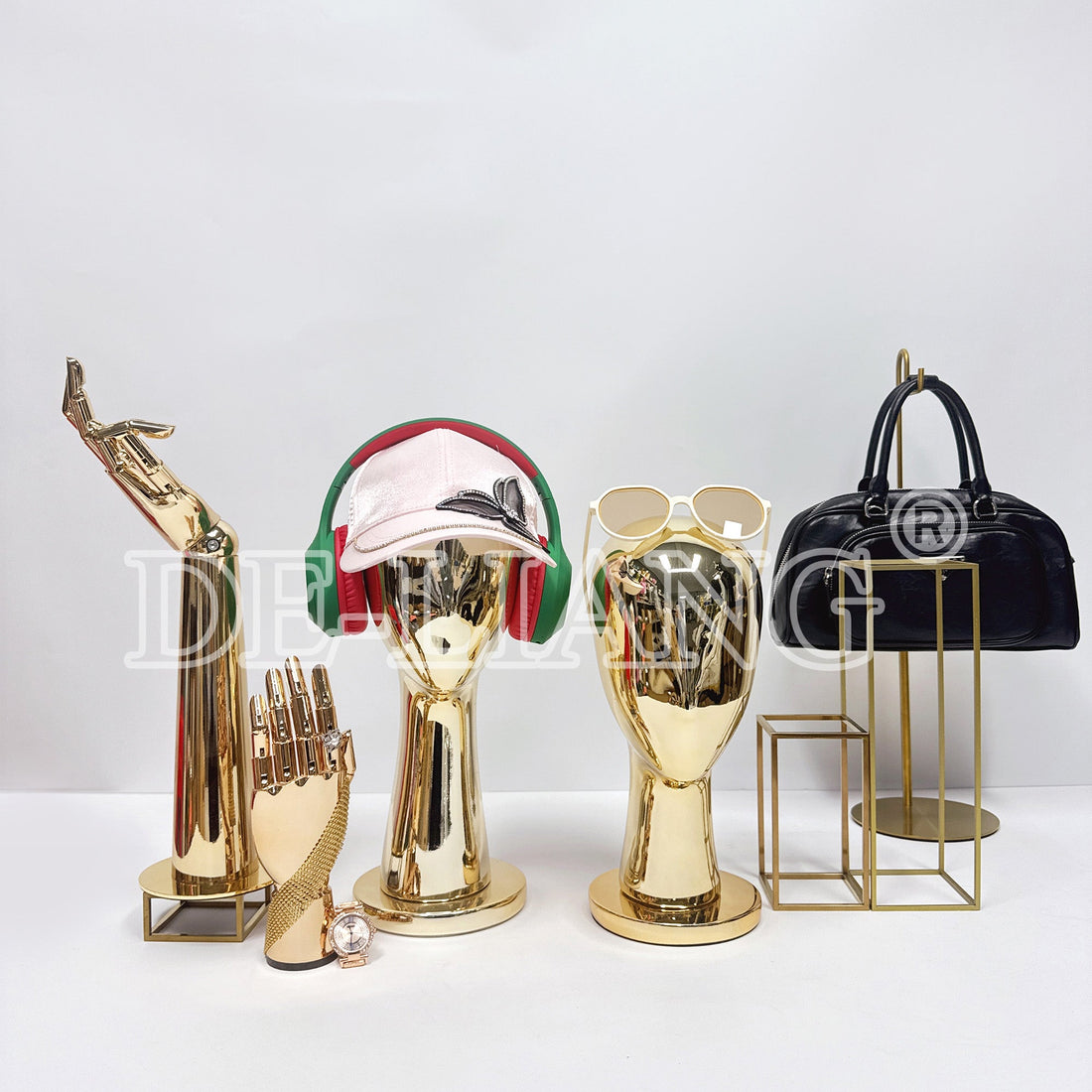 Elevate Your Display with DE-LIANG Gold & Silver Fiberglass Head Mannequins