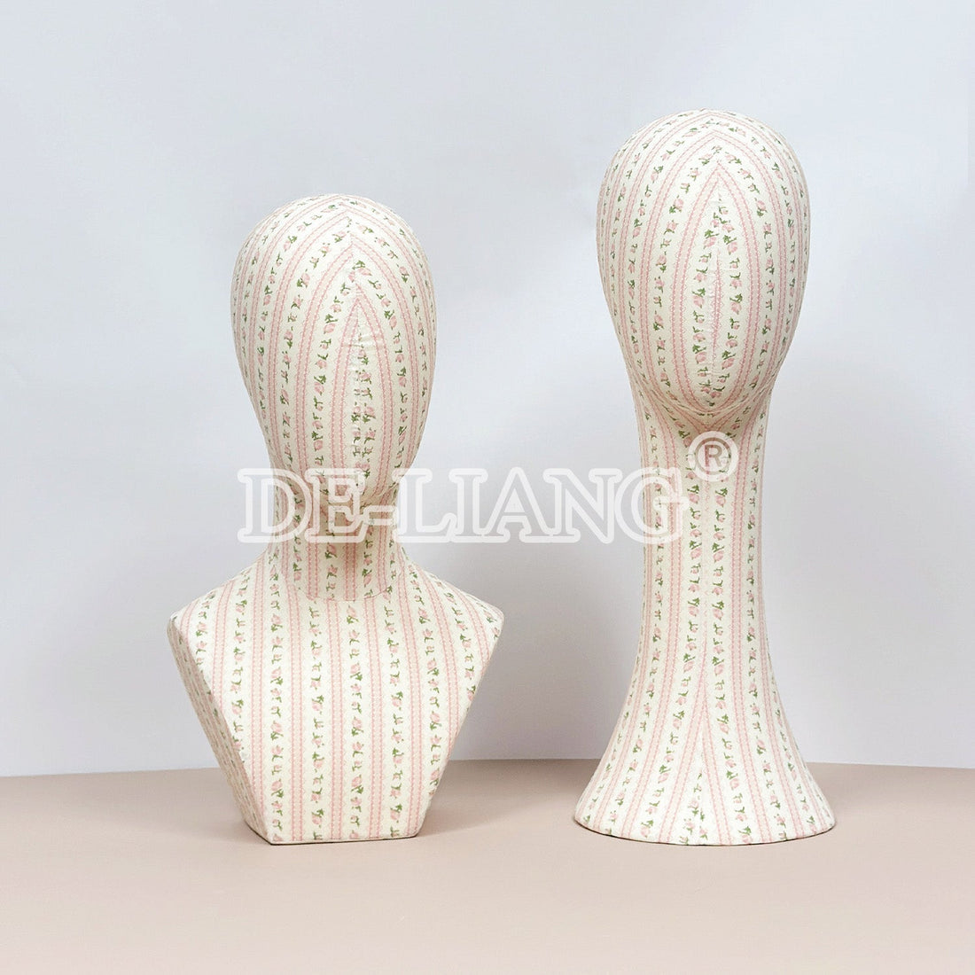 🌸 DE-LIANG Vintage Floral Linen Mannequin Head Form