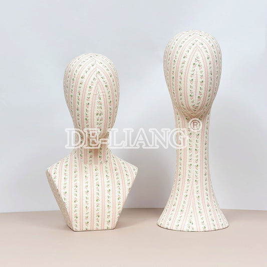 🌸 DE-LIANG Vintage Floral Linen Mannequin Head Form