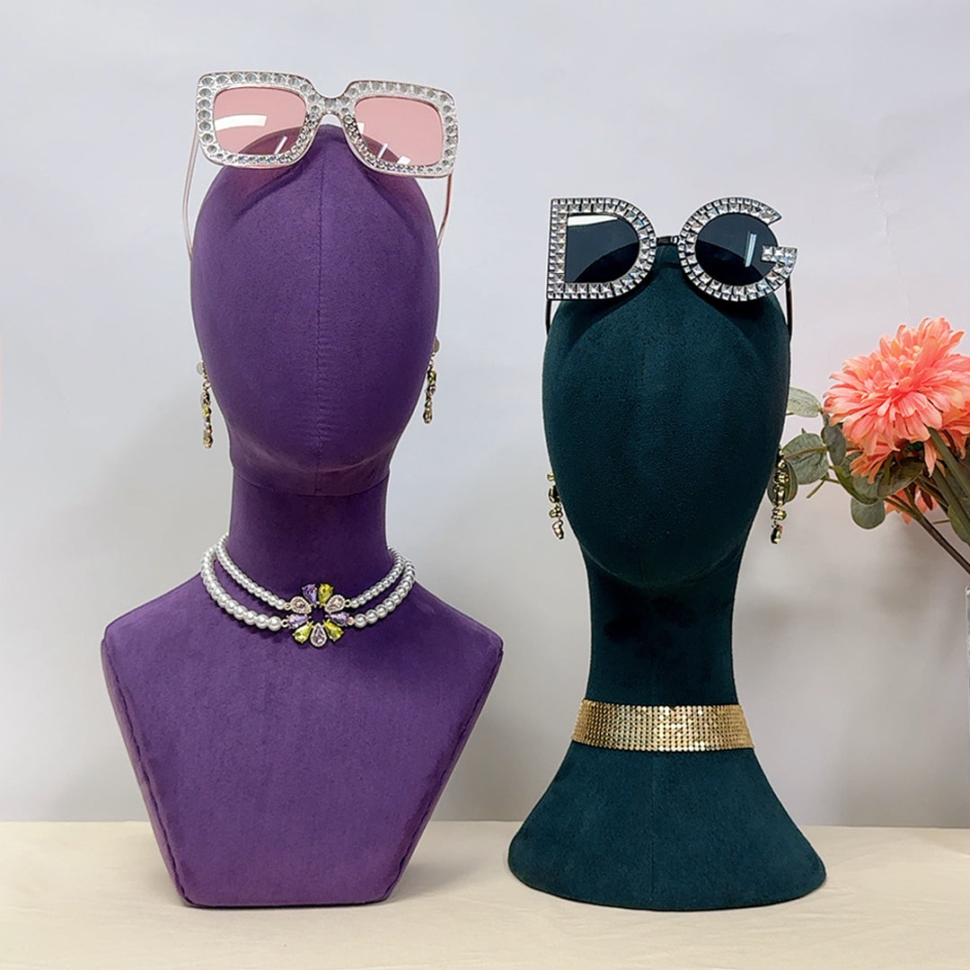 Suede Mannequin Head in Purple/Green – Pinnable Female Model for Hat and Jewelry Display, Unique Hat Stand, Perfect for Boutique Owners DE-LIANG