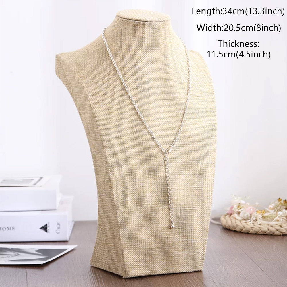 DE-LIANG Burlap Neck Mannequin Stand – Jewelry Necklace & Pendant Display Holder