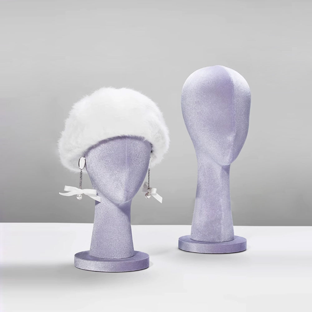 Exquisite Cream Velvet Mannequin Head Display,Cream PinkFemale Head Manikin Dress Form for Wig for Wig, Hat, Glasses Hat Holder Display DL2456 DE-LIANG