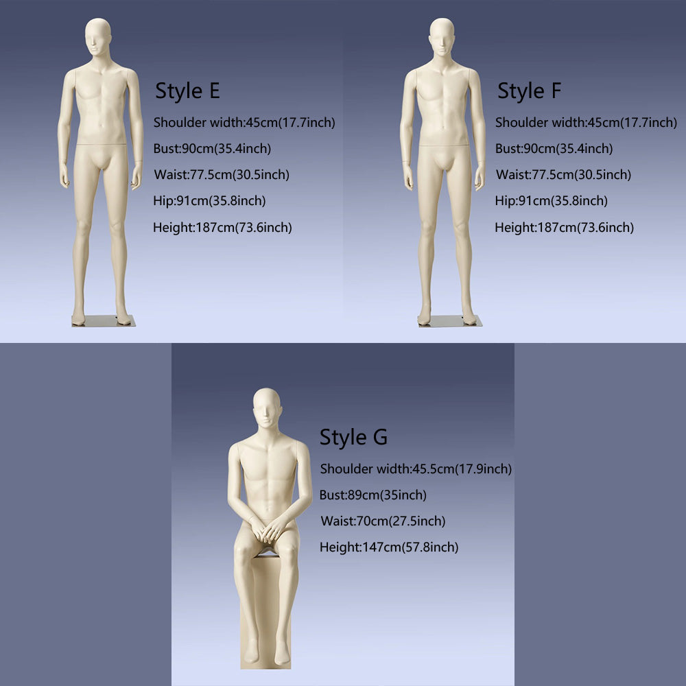 Showcase fashion with the DE-LIANG Realistic Male Full-Body Mannequin, Beige White Standing, perfect for retail displays.