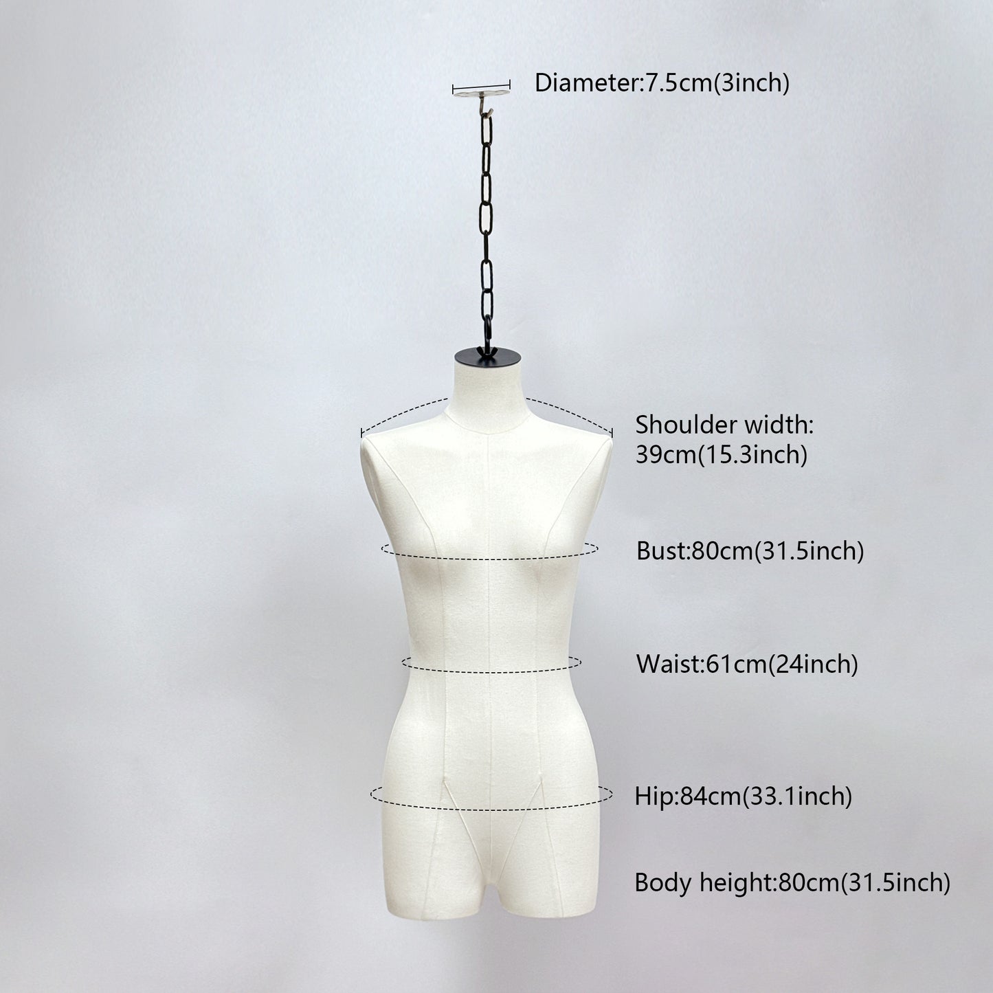 Beige Adult Female Hanging Mannequin, Linen Fabirc Bridal Dress Form,Manikin Model for Wedding Display, Hanging Manneuin With Hook And Chain