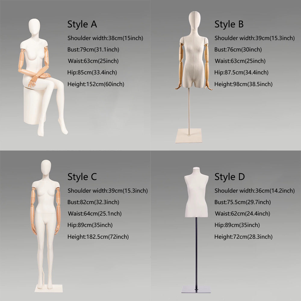 DE-LIANG Female Full /Half-body Mannequin,Female Dress Form Mannequin,Women Natural Linen Mannequin Torso,Clothing Store Display Model,Manikin Head For Wig Hat Holder
