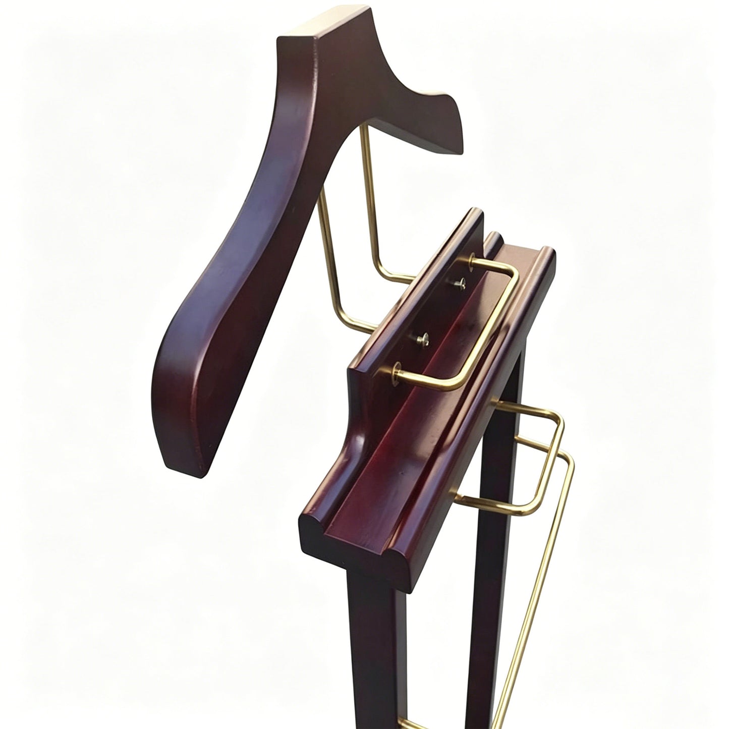 DE-LIANG Solid Wood Suit Valet Stand - Luxury Coat Hanger Rack with Brass Accents