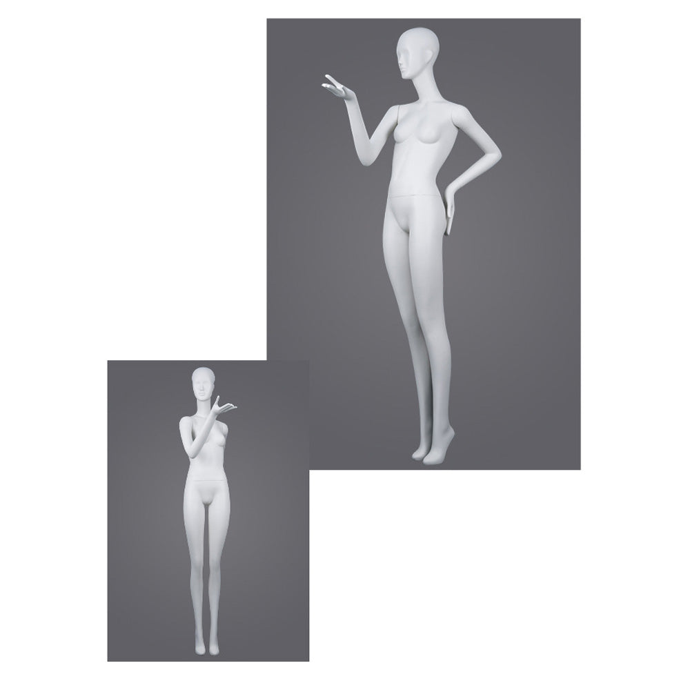 DE-LIANG Professional Female Mannequin Full Body Dress Form Display - Realistic Poseable Fashion Model Stand for Clothing Store Boutique Window Display - White Matte Finish Retail Merchandising Dummy