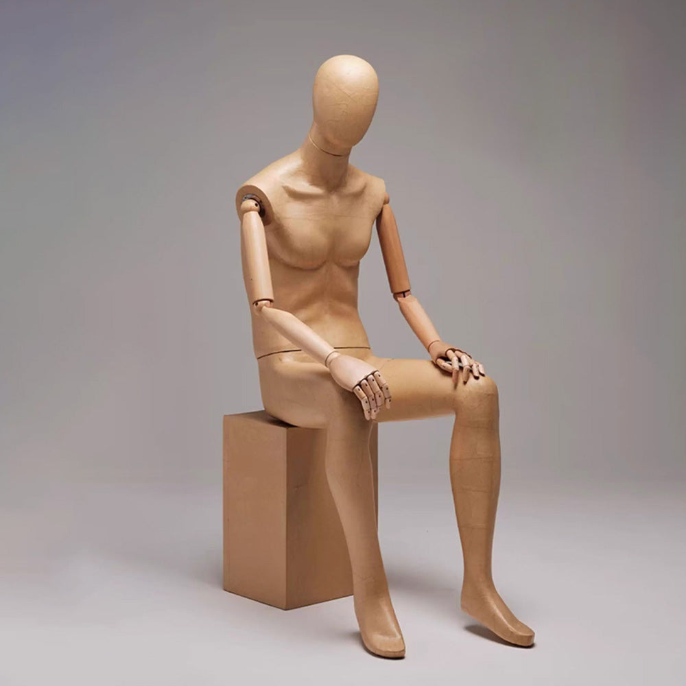 DE-LIANG Kraft Paper Full Body Mannequin: Wooden Arms, Clothing Display
