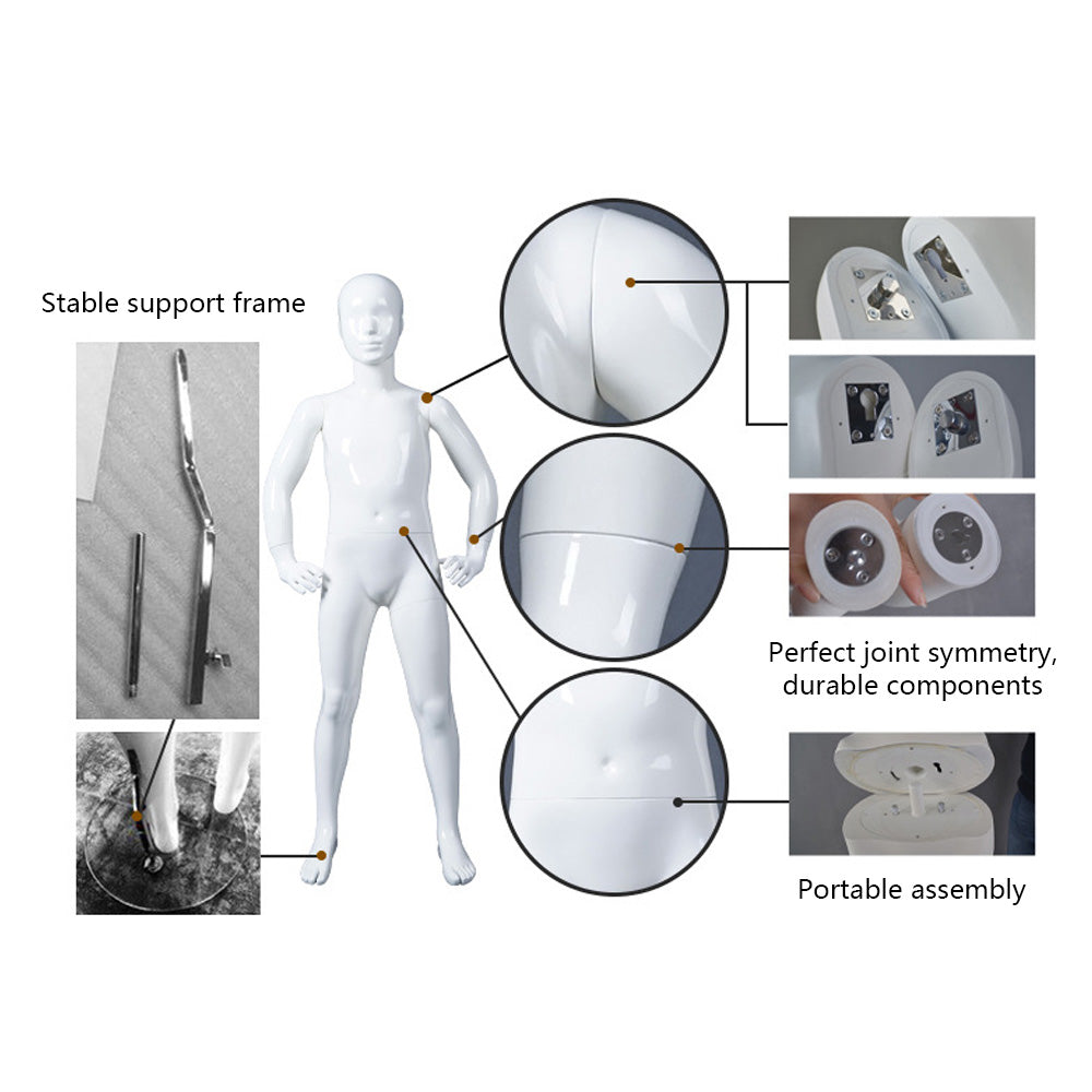 Glossy White Kids Full Body Mannequin with Arms and Base