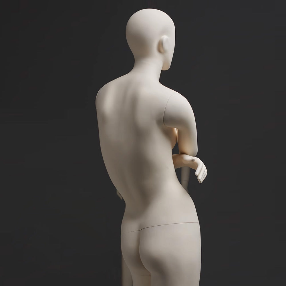 DE-LIANG Face Female Full Body Mannequin,Beige Color Display Fiberglass Dress Form with Torso Display, Modern Posing Mannequin for Fashion Boutiques & Window Displays DL0169