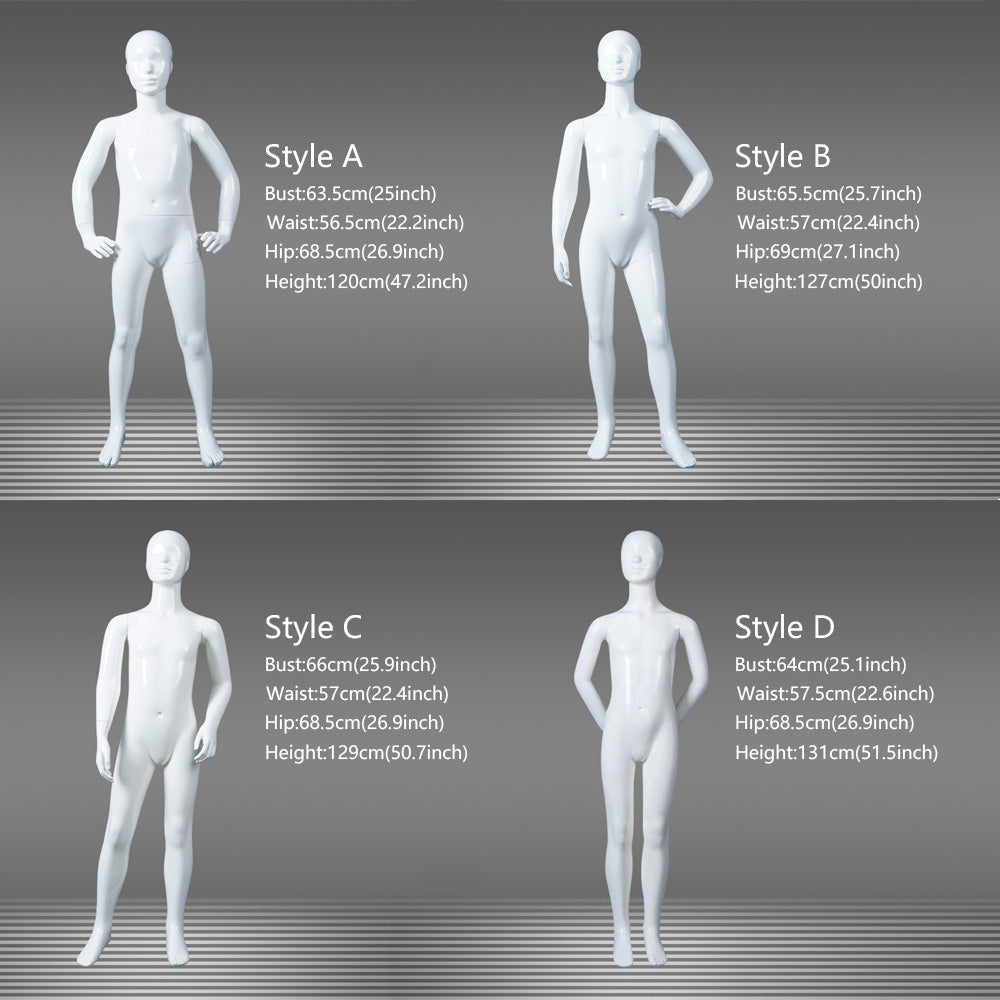 Glossy White Kids Full Body Mannequin with Arms and Base