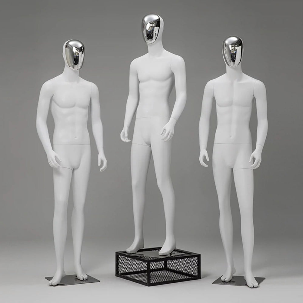 Male Full Body Painting Mannequin, Adult Men Fiberglass Display Mannequin Black White Matt Finish with Golden Face Half Face/Full Gold Head DE-LIANG