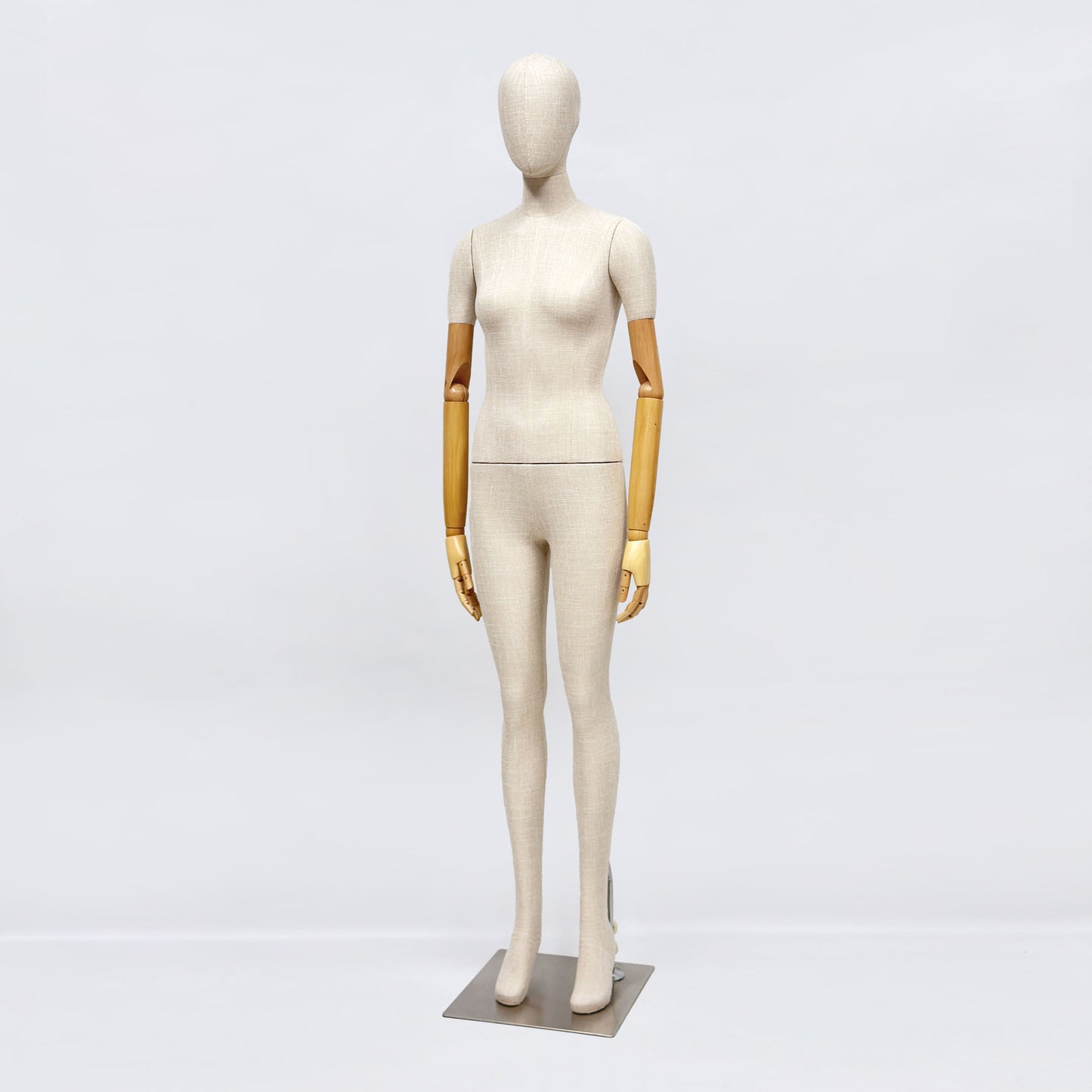 Luxury Female Male Full Body Bamboo Beige Linen Display Mannequin with Fiberglass Short Arms Maniquin Vintage,Jewelry bust display 1 pcs