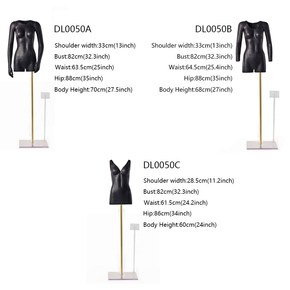 DE-LIANG Female Half Body Mannequin Display Dummy,Black Female3D Hollow with Label Display Stand Display Props DL0050 DE-LIANG