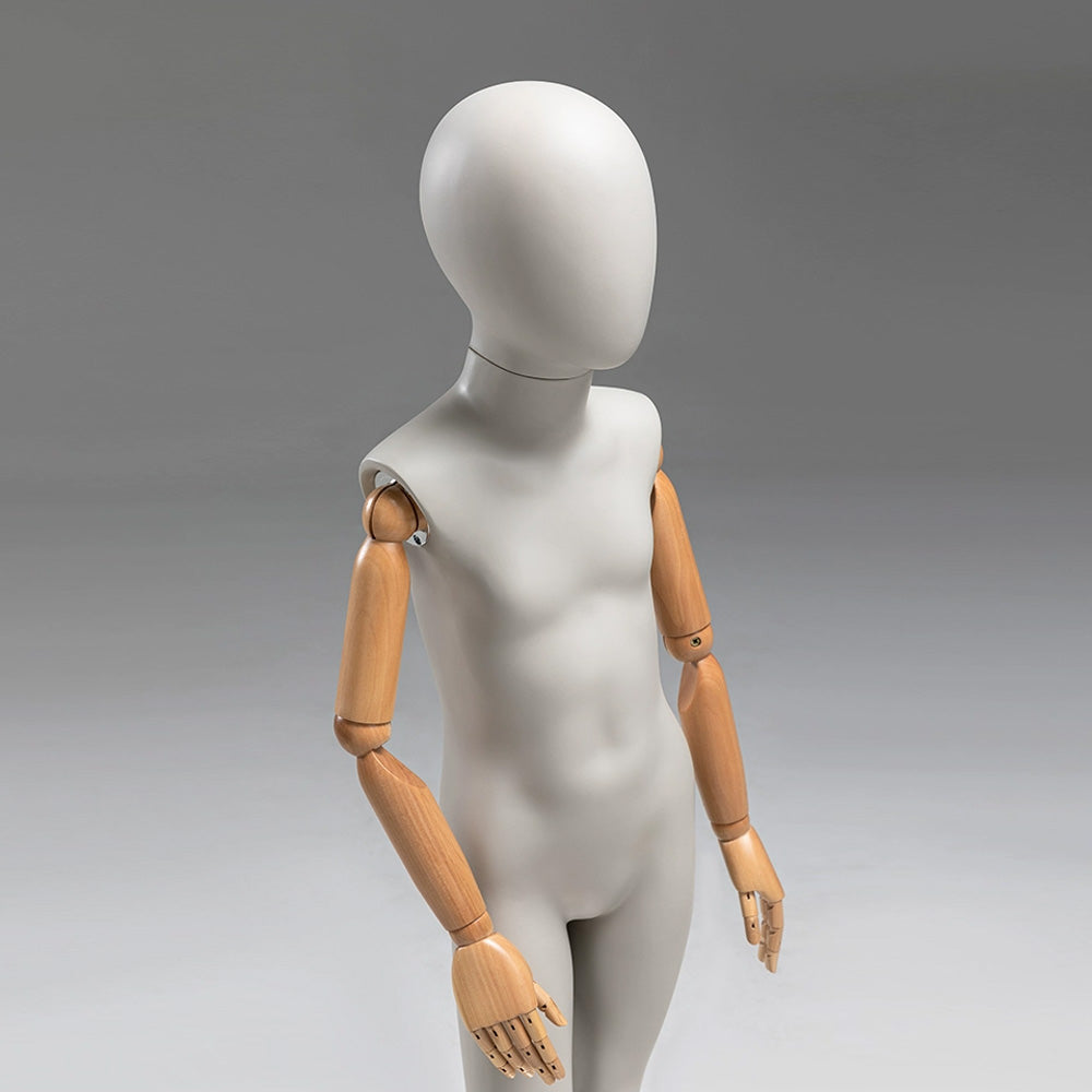 DE-LIANG Luxury Child Mannequin with Flexible Wooden Arms,Sandy Mud Color Child Stand/Sitting Full Body Dress Form Model for Clothes Display De-Liang Dress Forms