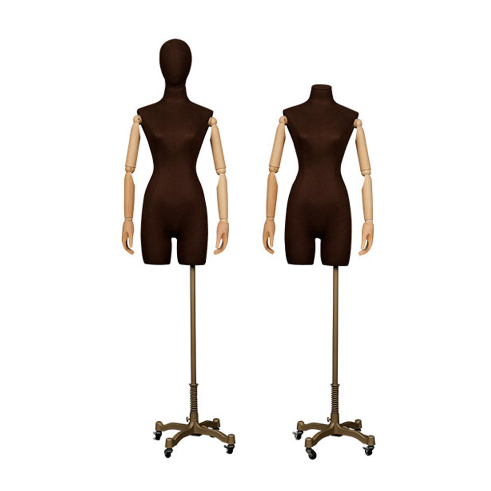 DE-LIANG Female Half Body Mannequin,Linen Fabric Adult Mannequins Torso with Wood Arms