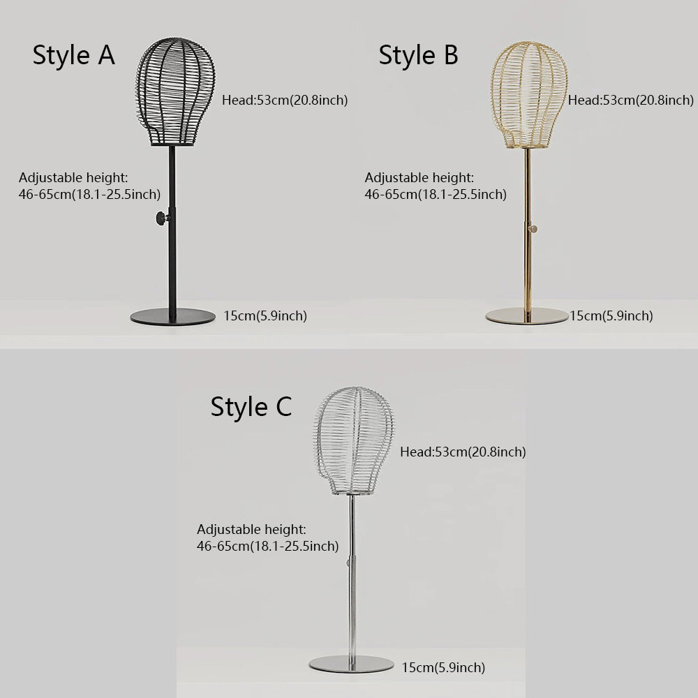 DE-LIANG Luxury Metal Mannequin Head Stand,Steel Wire Frame Hollow Head,Decorative Stand for Scarves, Hats, Wigs Display