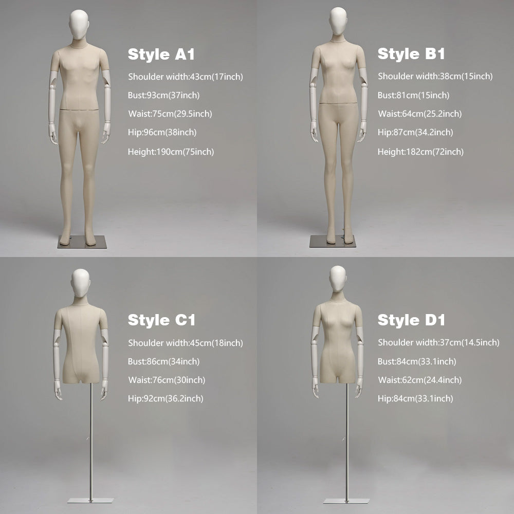 Fashion Elegant Window Display Props, Beige Linen Fabric Dressform Manikin with Fiberglass Head, Detachable Head and Arms, visual mannequin DE-LIANG