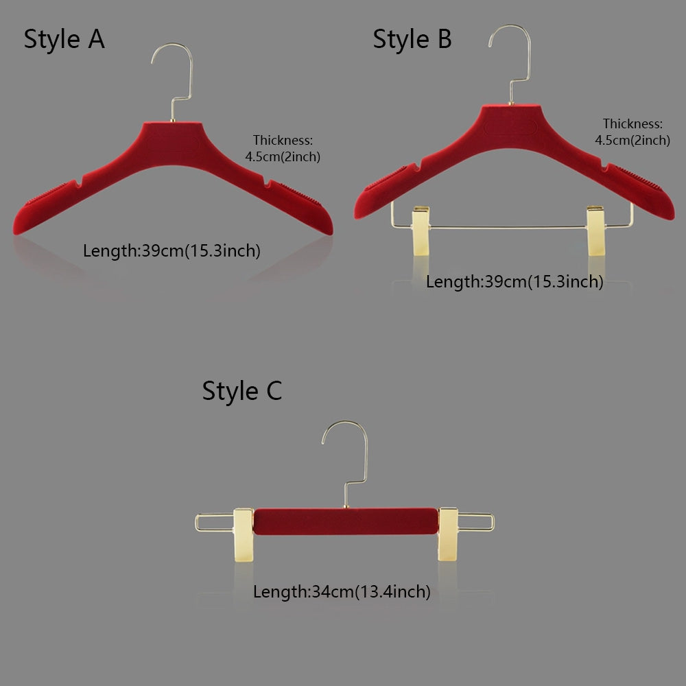 DE-LIANG Red Velvet Plastic Hanger for Coat Dress, Flocking Hanger Wedding Dress Bridal Veil Clothing Hanger,Velvet Hanger Customize DL2424 DE-LIANG