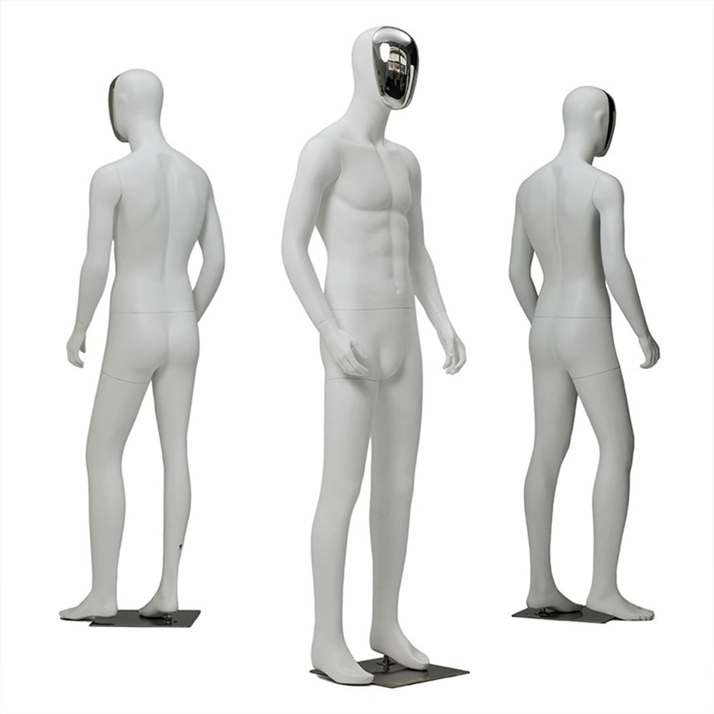 Male Full Body Painting Mannequin, Adult Men Fiberglass Display Mannequin Black White Matt Finish with Golden Face Half Face/Full Gold Head DE-LIANG