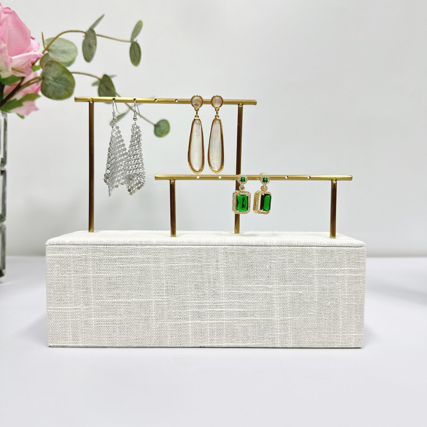 Elegant Linen Bust Form Display set, Necklace Bust, Jewelry Display, Linen Mannequin Display, Earrings display rack, Rings Tray display rack