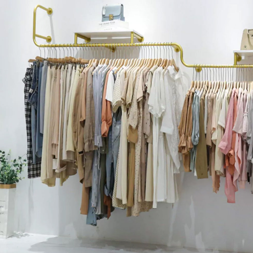 DE-LIANG Clothing Display Rack, Luxury Golden Color Hanging Hanger,Floor-Style High-Grade Shelf for Clothes Boutique DL196 250CM/300CM,DL195 200/250CM DE-LIANG