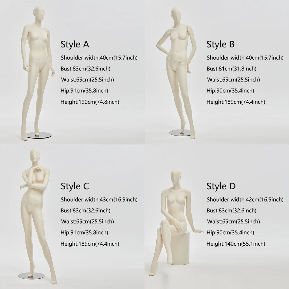 DE-LIANG Face Female Full Body Mannequin,Beige Color Display Fiberglass Dress Form with Torso Display, Modern Posing Mannequin for Fashion Boutiques & Window Displays DL0169