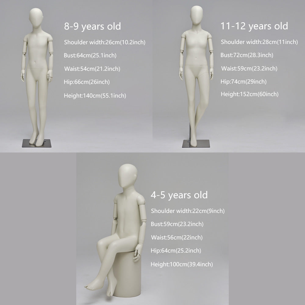 Beige Child Full Body Mannequin with Flexible Wooden Arms,Boy Child Mannequin Stand/Sitting Full Body Dress Form Model for Clothes Display De-Liang Dress Forms