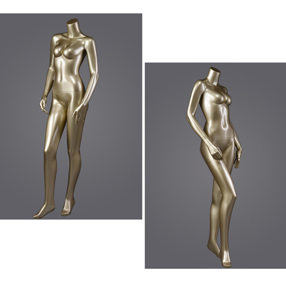 DE-LIANG Glossy Gold Female Full Body & Half Body Mannequin Set,Fiberglass Display Torso for Clothing, Lingerie, Underwear, Dress & Boutique Window Showcase Props