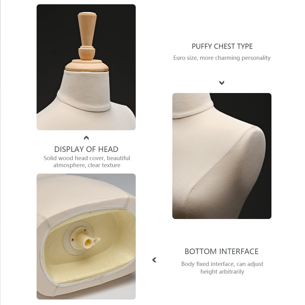 Female Half Body Dress Form Mannequin, Fully Pinnable torso dummy for Sewing and Dress Display, Beige Linen Display Mannikin,Mannequin Show DE-LIANG