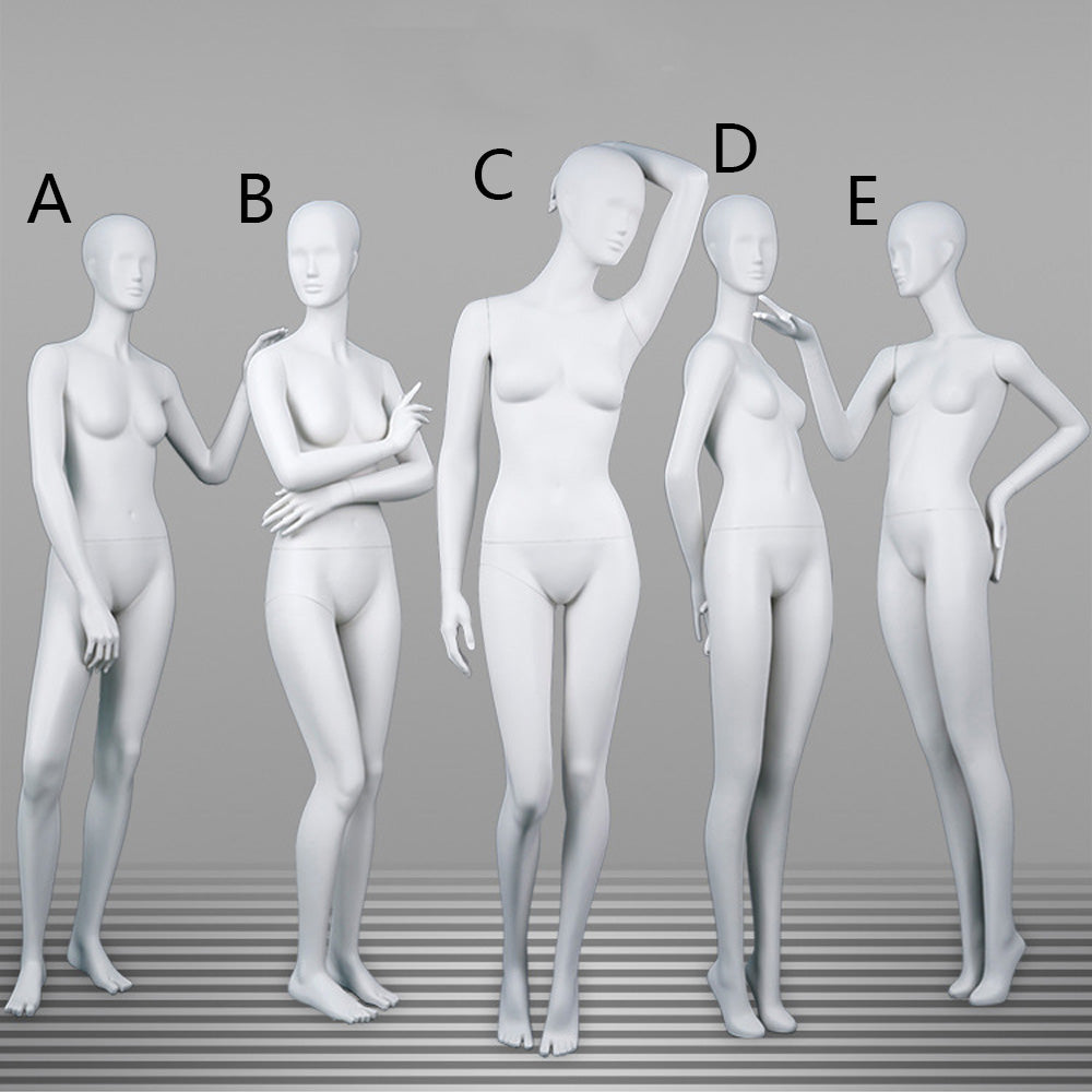 DE-LIANG Professional Female Mannequin Full Body Dress Form Display - Realistic Poseable Fashion Model Stand for Clothing Store Boutique Window Display - White Matte Finish Retail Merchandising Dummy