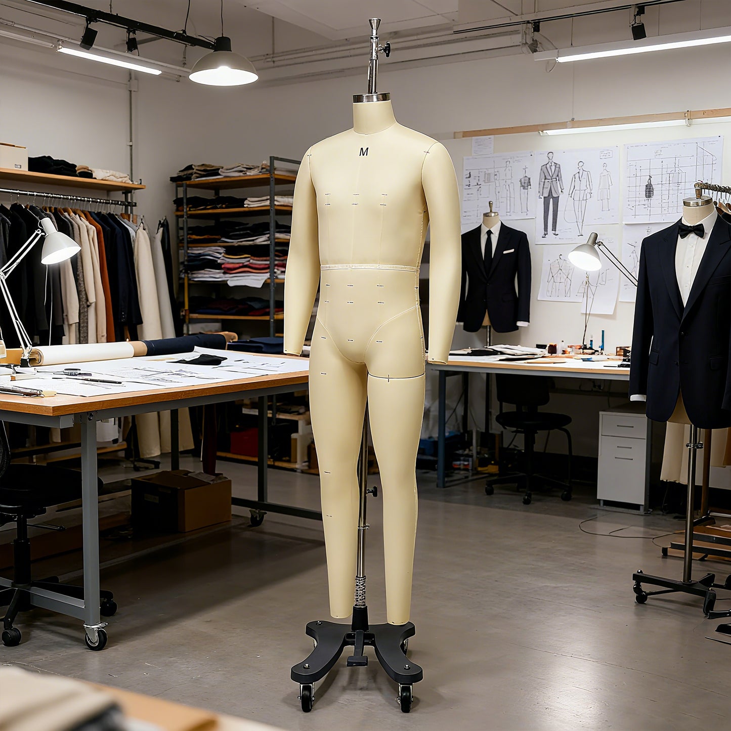 DE-LIANG Professional Male Tailor Dress Form with Legs and Base,Adult Adjustable Mannequin Torso, Full Body Sewing Form for Fashion Design, Pattern Making & Garment Display