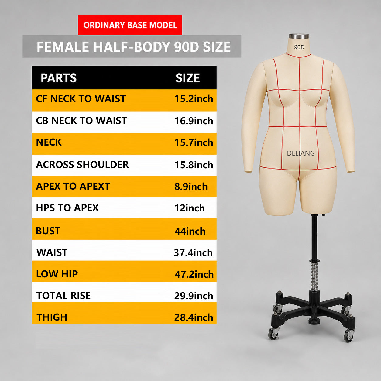 DE-LIANG Professional Lingerie Tailor Dress Form - Oblique Pinnable Female Full Body Mannequin with Reference Lines