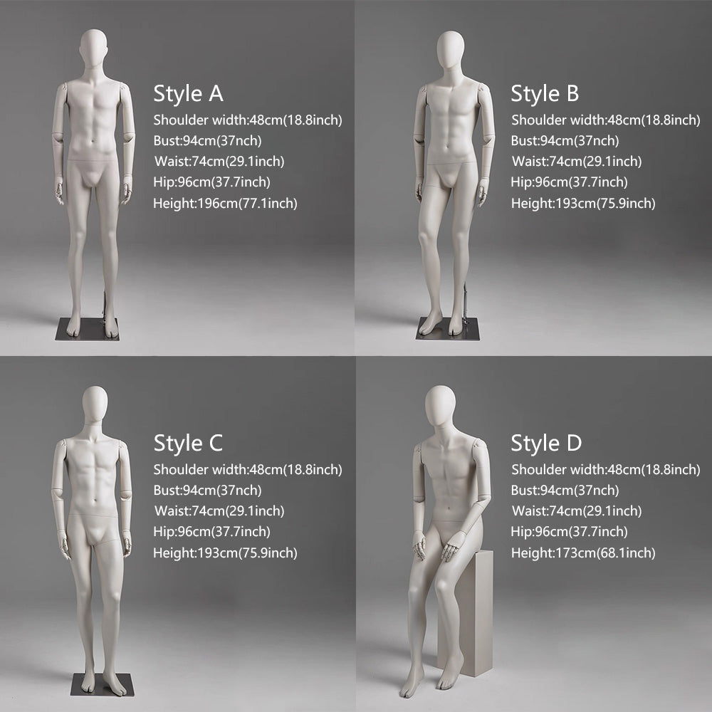 DE-LIANG Luxury Male Full Body Mannequins,Light Gray to Gray Male Dress Form Display Mannequis with Base,Stand Realistic Model for Clothing Shops