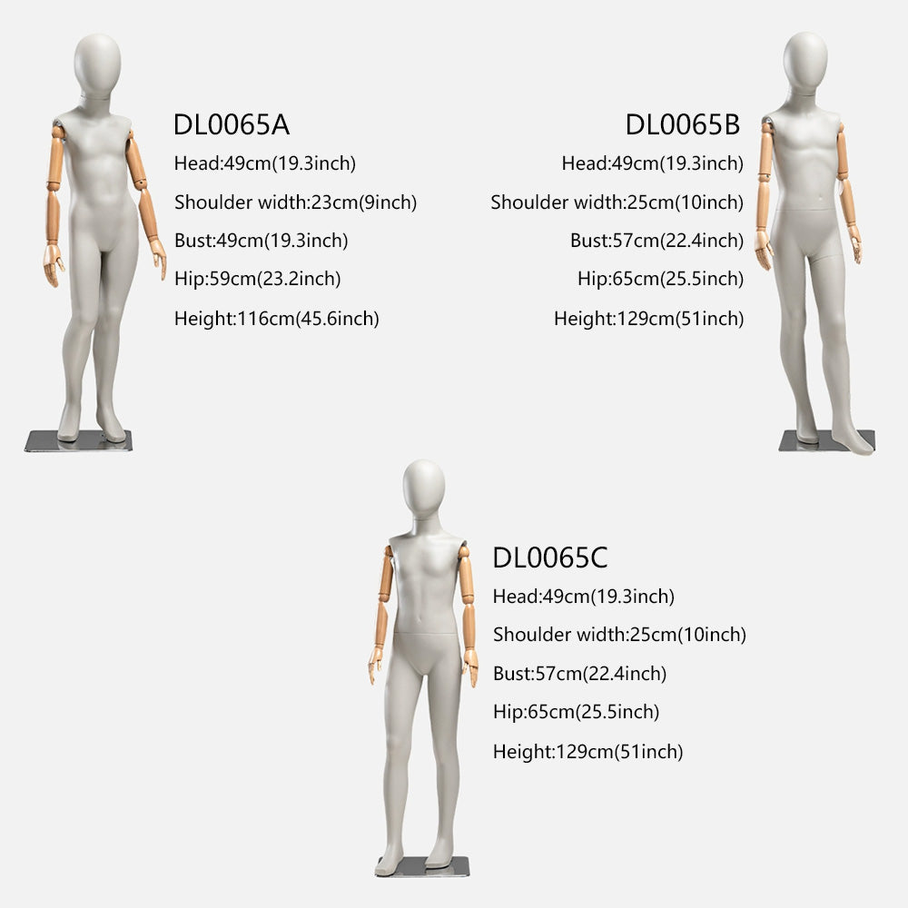 DE-LIANG Luxury Child Mannequin with Flexible Wooden Arms,Sandy Mud Color Child Stand/Sitting Full Body Dress Form Model for Clothes Display De-Liang Dress Forms