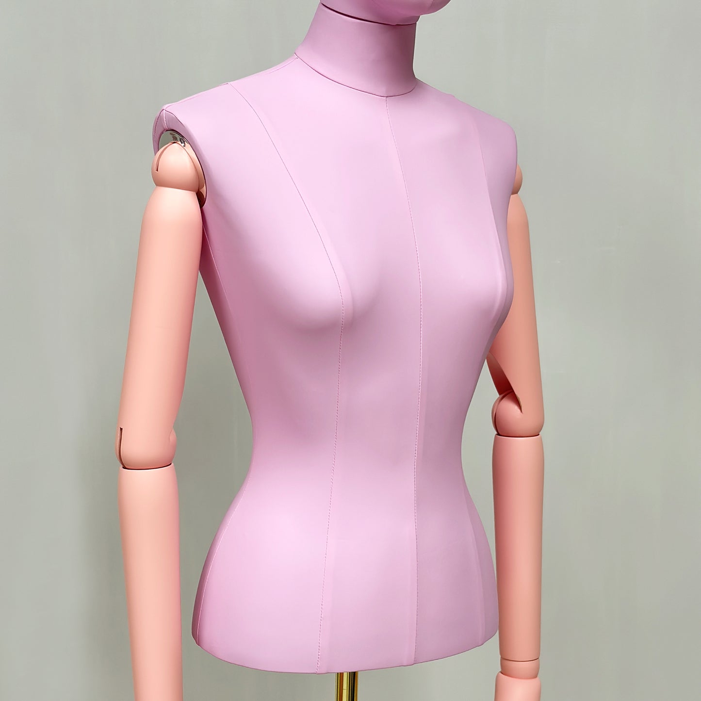 DE-LIANG Lilac Leather Female Half Body Mannequin with Arms & Gold Base – Luxury Dress Form Torso, Fiberglass Display Model for Boutique Clothing, Jewelry & Fashion Window Display