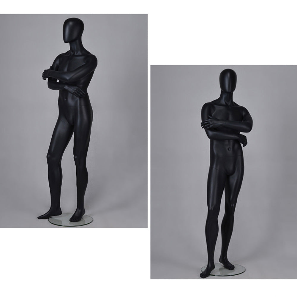 DE-LIANG Matte Black Male Full Body Mannequin Set,Realistic Fiberglass Dress Form Display Model for Clothing Stores, Fashion Boutiques & Window Displays