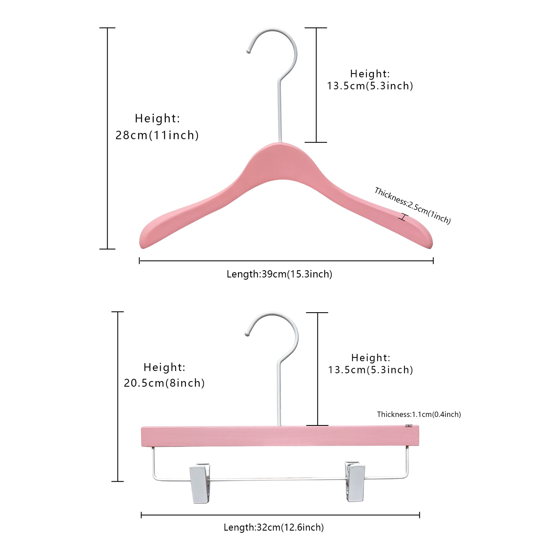 Matt Pink Wooden Hanger, Luxu Wedding Dress Bridal Shirt Coat Dress and Pant Trouser Bottom Clip Hanger With Long White Hook,50pcs per pack - De-Liang Dress Forms