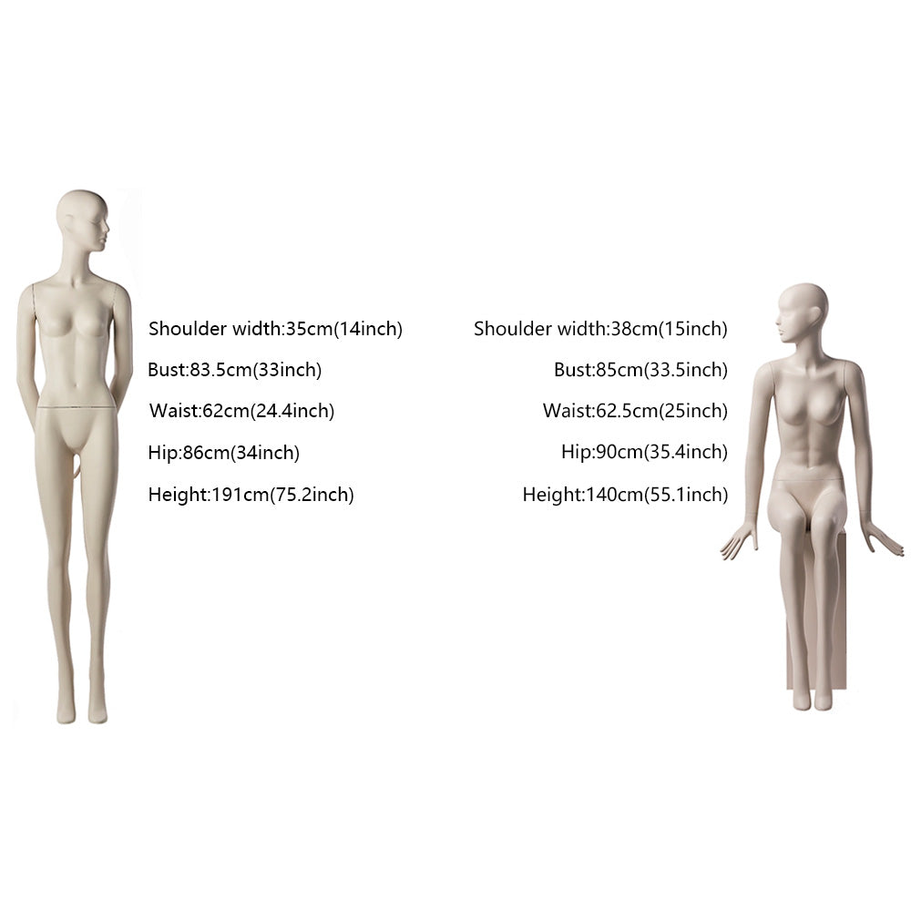 Beige Facial Feature Female Full Body Mannequin,Mannequin Torso,Full-Body Mannequin For Wedding Window Stand/Sitting Model Props Shot Dummy DL0067 De-Liang Dress Forms