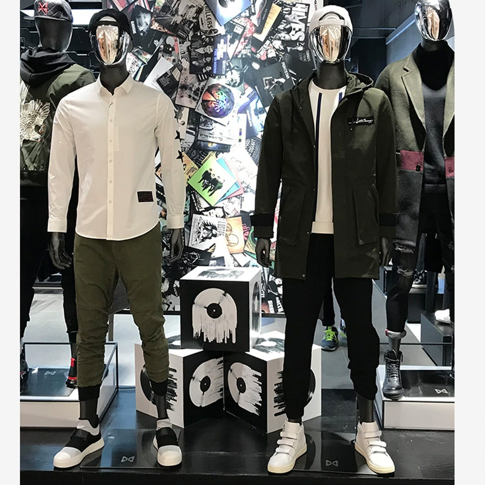 Male Full Body Painting Mannequin, Adult Men Fiberglass Display Mannequin Black White Matt Finish with Golden Face Half Face/Full Gold Head DE-LIANG