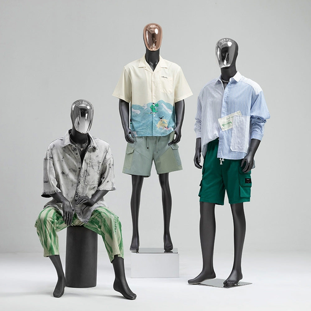 Male Full Body Painting Mannequin, Adult Men Fiberglass Display Mannequin Black White Matt Finish with Golden Face Half Face/Full Gold Head DE-LIANG