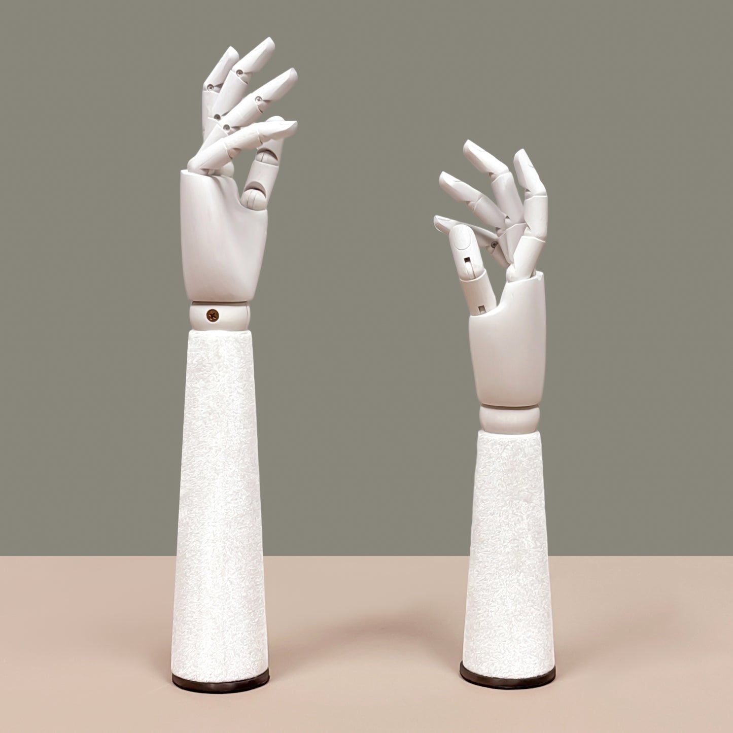 DE-LIANG White Velvet Wooden Hand, Luxury White Painted Mannequin Hands for Women's Apparel Jewelry Watch Ring Display-Right Hand Size37&43.5cm*1pcs