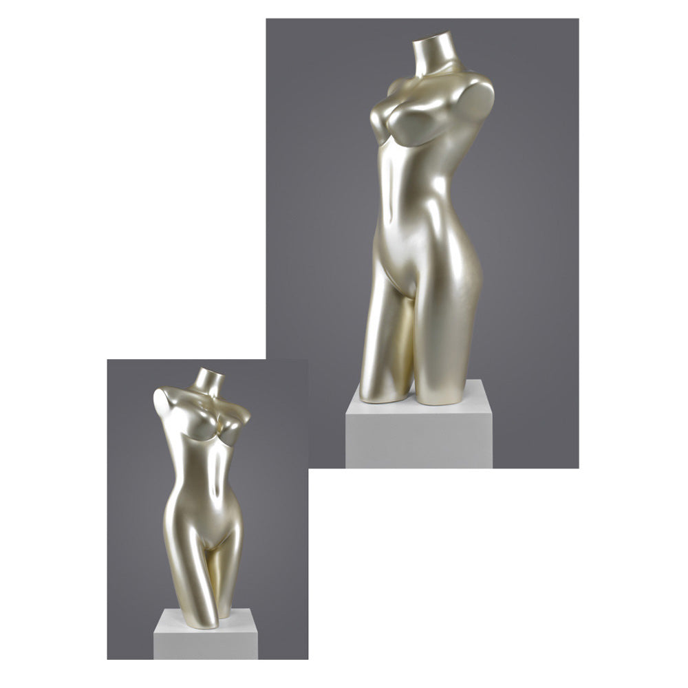 DE-LIANG Female Torso Mannequin Display Set,Half Body Dress Form Collection,White & Gold Finish Retail Display Forms for Clothing Store