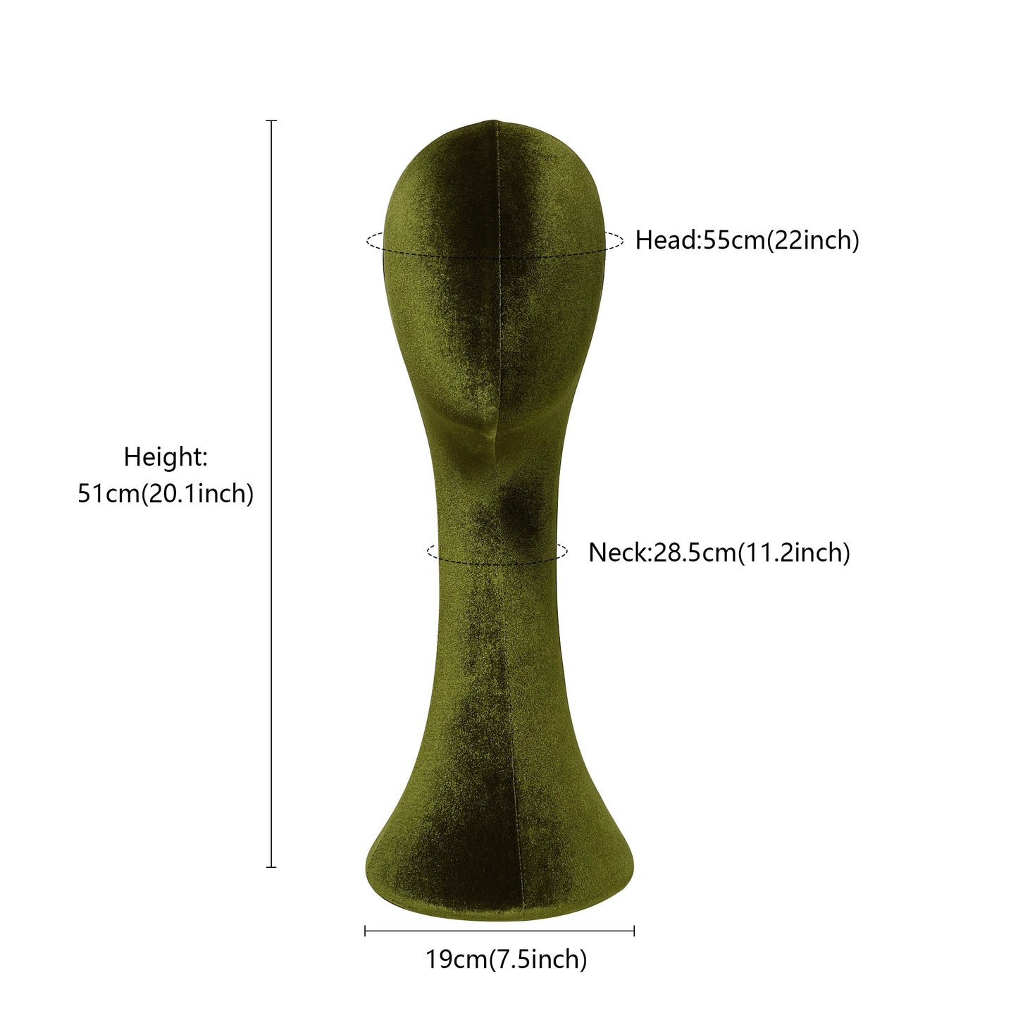 Luxurious Olive-Green Velvet Head Model, Can Pinnable Cloth Head Mannequin, Head Hat Stand/Display, Lace Head Wig Stand, Hat Rack W/ Fabric DE-LIANG