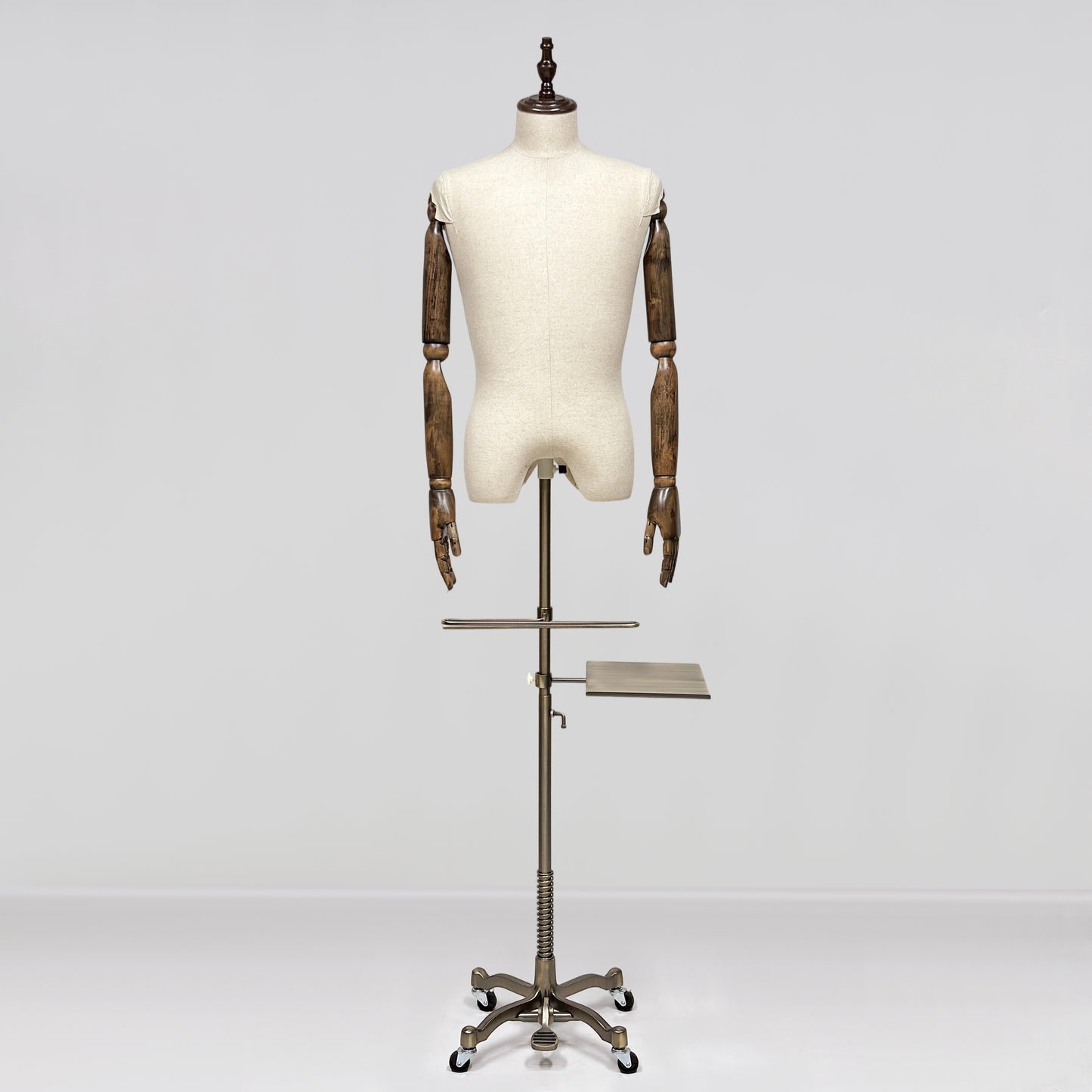 Male Half Body Mannequin, Men Suit Display Model with Wooden Arms and Cross Four-Wheel Base