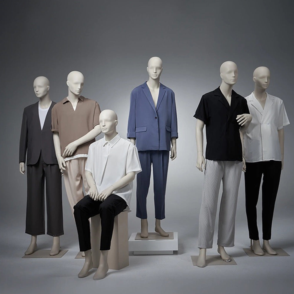 Showcase fashion with the DE-LIANG Realistic Male Full-Body Mannequin, Beige White Standing, ideal for retail displays.